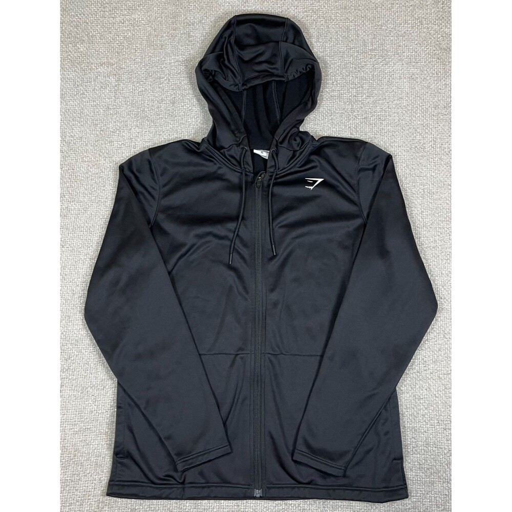 GymShark Arrival Hoodie Men's XL Full Zip Black Athletic Sweatshirt Pockets Logo